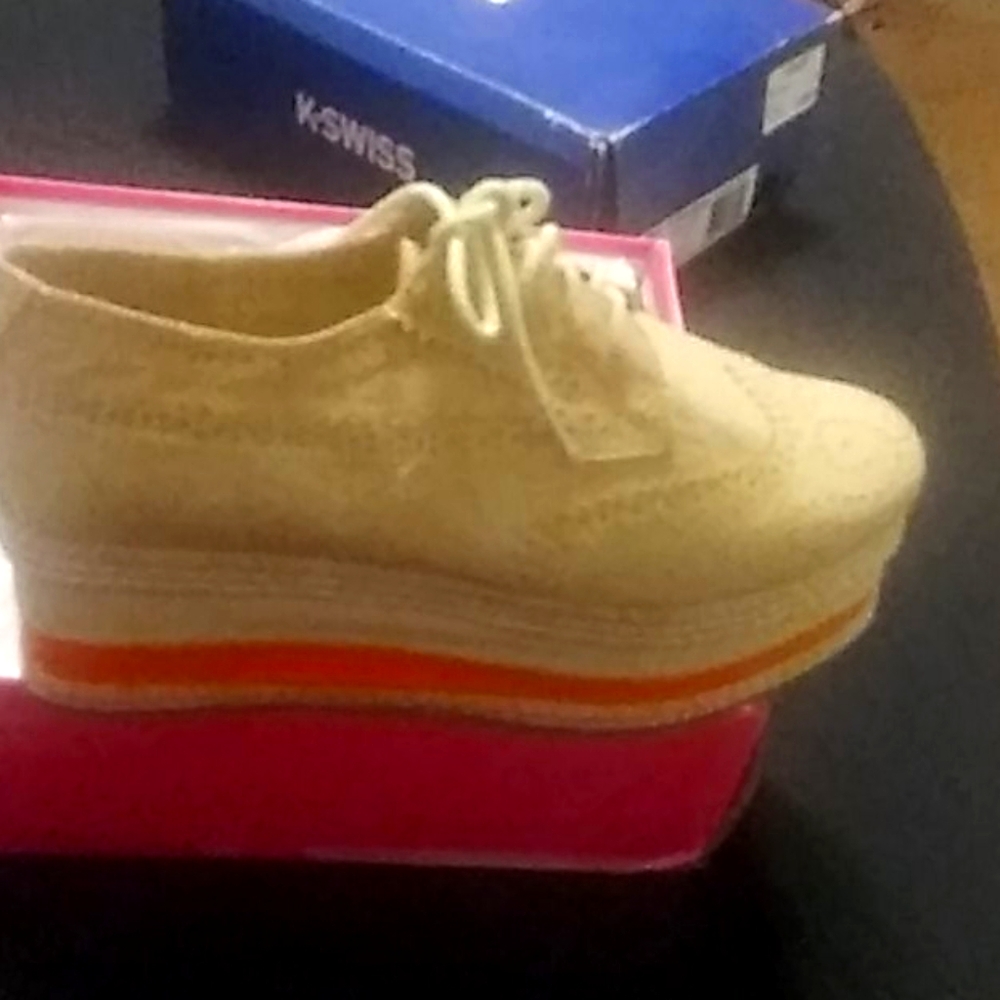 Orange and khaki style platform casual tennis shoe